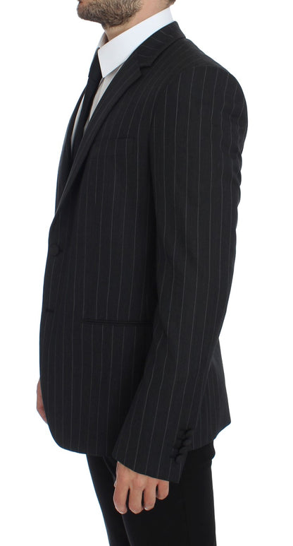 Dolce &amp; Gabbana Grau gestreifter Slim Fit Wollblazer