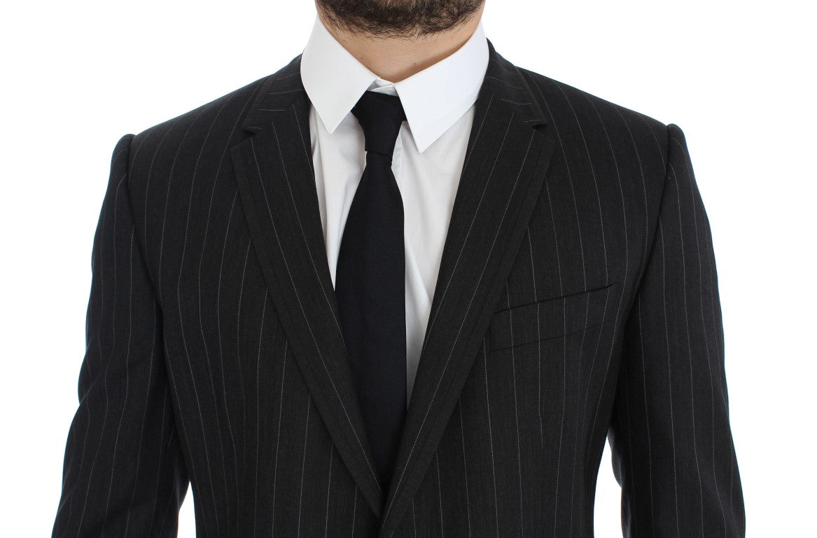 Dolce &amp; Gabbana Grau gestreifter Slim Fit Wollblazer