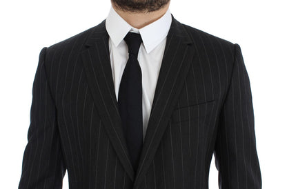 Dolce &amp; Gabbana Grau gestreifter Slim Fit Wollblazer
