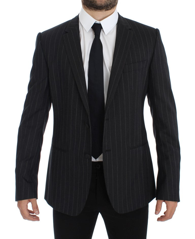 Dolce &amp; Gabbana Grau gestreifter Slim Fit Wollblazer
