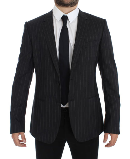 Dolce &amp; Gabbana Grau gestreifter Slim Fit Wollblazer