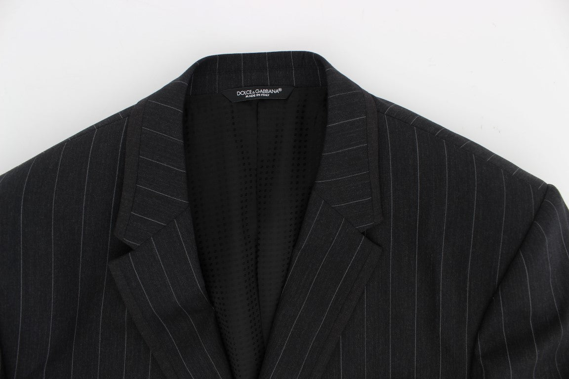 Dolce &amp; Gabbana Grau gestreifter Slim Fit Wollblazer