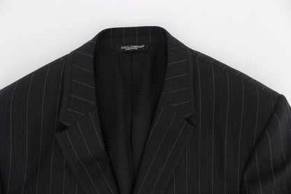 Dolce &amp; Gabbana Grau gestreifter Slim Fit Wollblazer