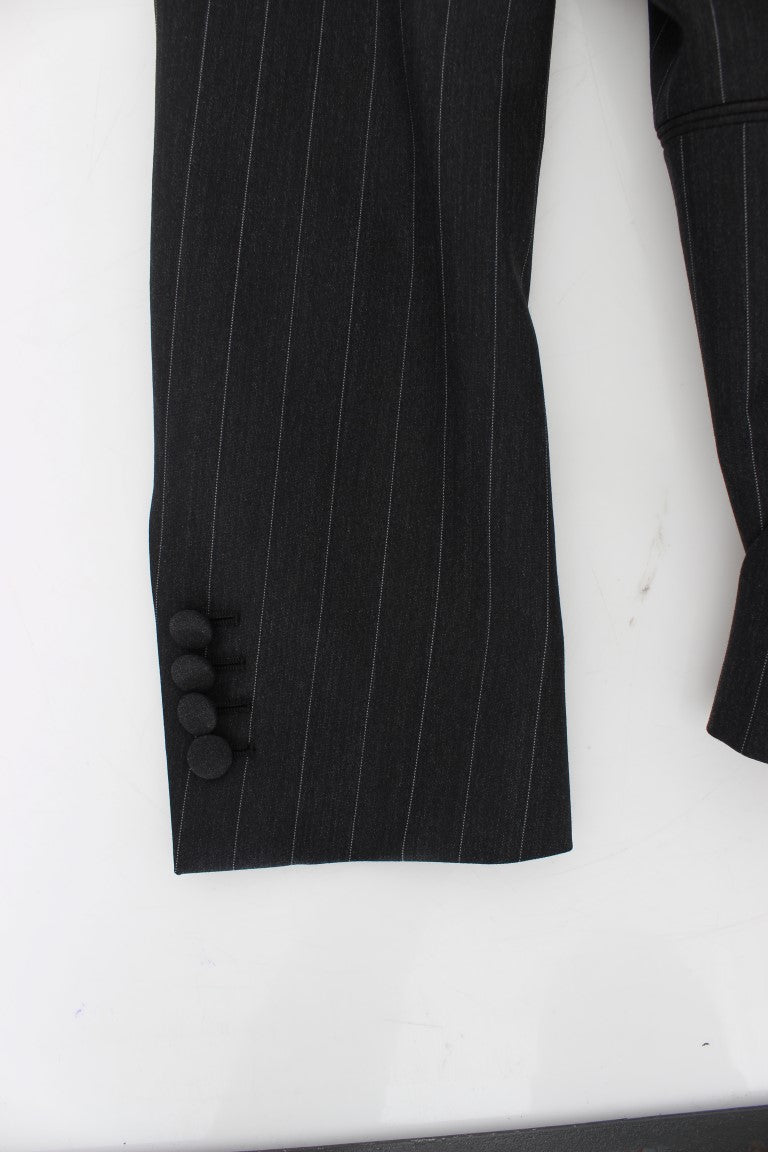 Dolce &amp; Gabbana Grau gestreifter Slim Fit Wollblazer