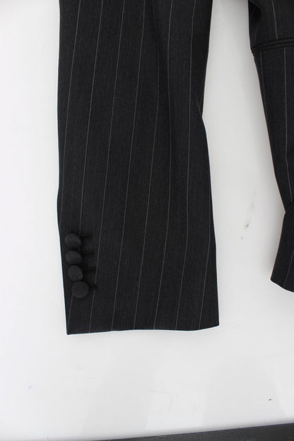 Dolce &amp; Gabbana Grau gestreifter Slim Fit Wollblazer