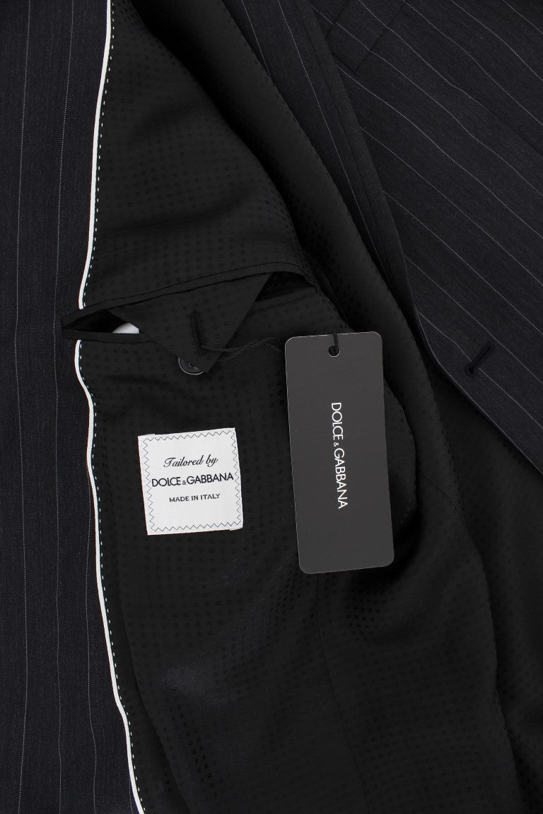 Dolce &amp; Gabbana Grau gestreifter Slim Fit Wollblazer