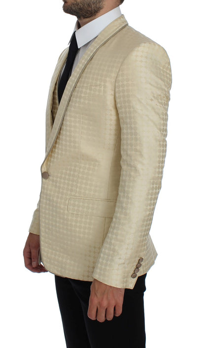 Dolce &amp; Gabbana – Zweiteiliger Blazer aus Seide mit Tupfenmuster in Beige