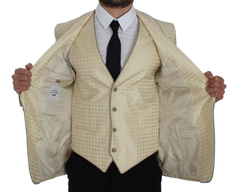 Dolce &amp; Gabbana – Zweiteiliger Blazer aus Seide mit Tupfenmuster in Beige