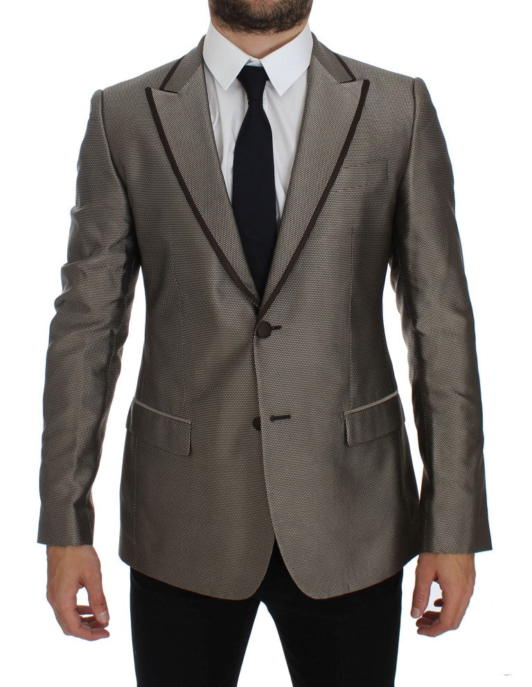 Dolce &amp; Gabbana – Brauner Slim Fit-Blazer aus Seide mit zwei Knöpfen