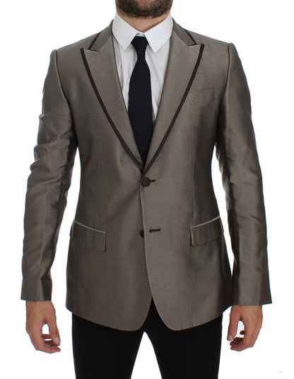 Dolce &amp; Gabbana – Brauner Slim Fit-Blazer aus Seide mit zwei Knöpfen
