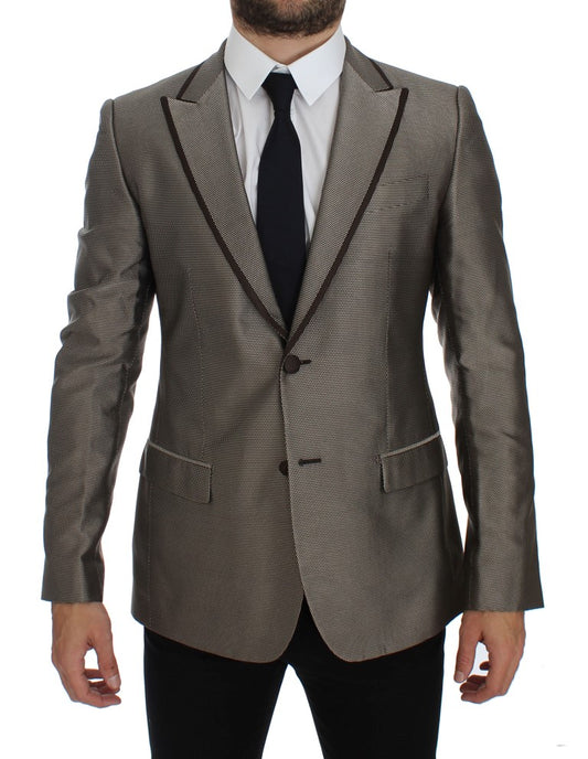 Dolce &amp; Gabbana – Brauner Slim Fit-Blazer aus Seide mit zwei Knöpfen