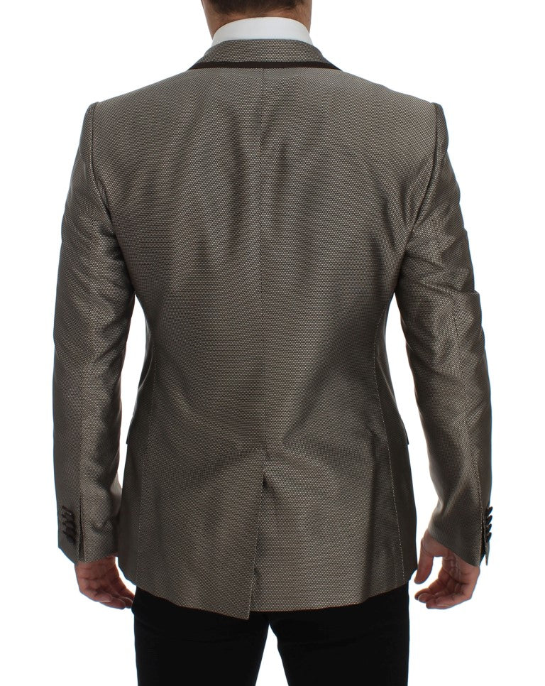 Dolce &amp; Gabbana – Brauner Slim Fit-Blazer aus Seide mit zwei Knöpfen