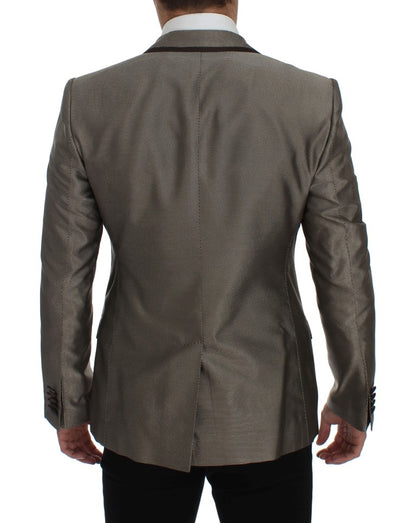 Dolce &amp; Gabbana – Brauner Slim Fit-Blazer aus Seide mit zwei Knöpfen