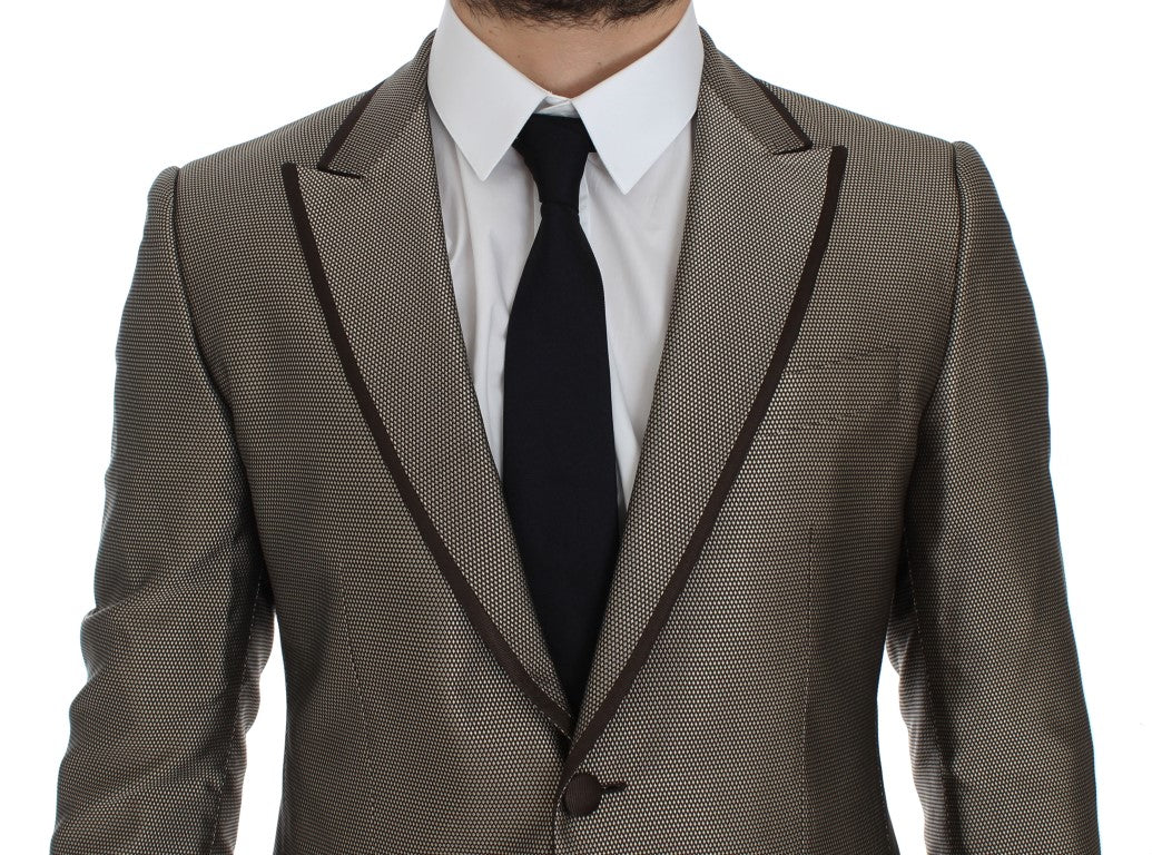 Dolce &amp; Gabbana – Brauner Slim Fit-Blazer aus Seide mit zwei Knöpfen