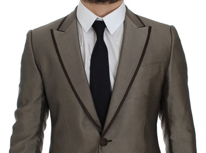 Dolce &amp; Gabbana – Brauner Slim Fit-Blazer aus Seide mit zwei Knöpfen