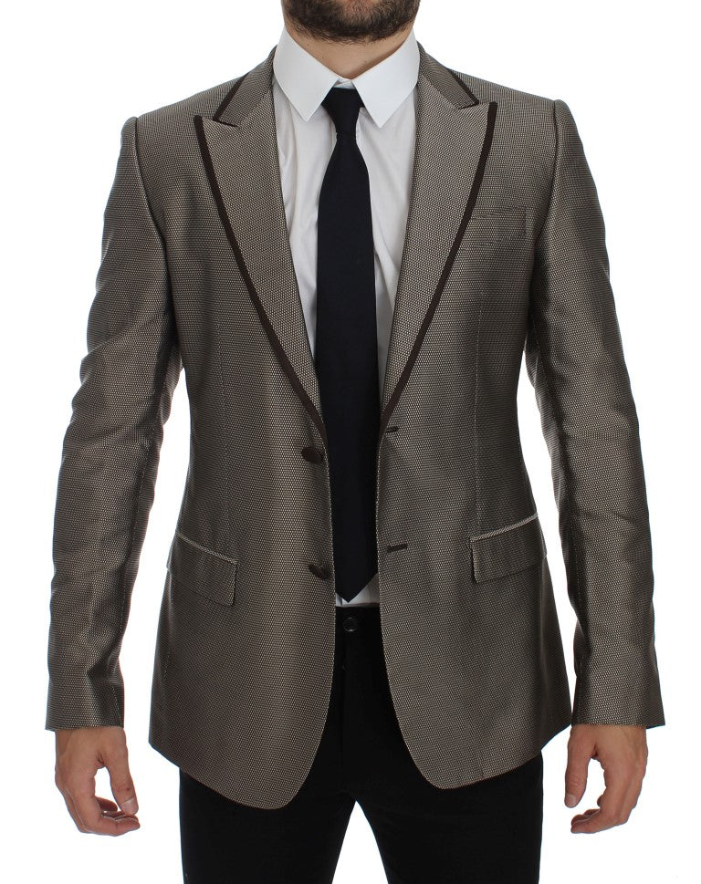 Dolce &amp; Gabbana – Brauner Slim Fit-Blazer aus Seide mit zwei Knöpfen