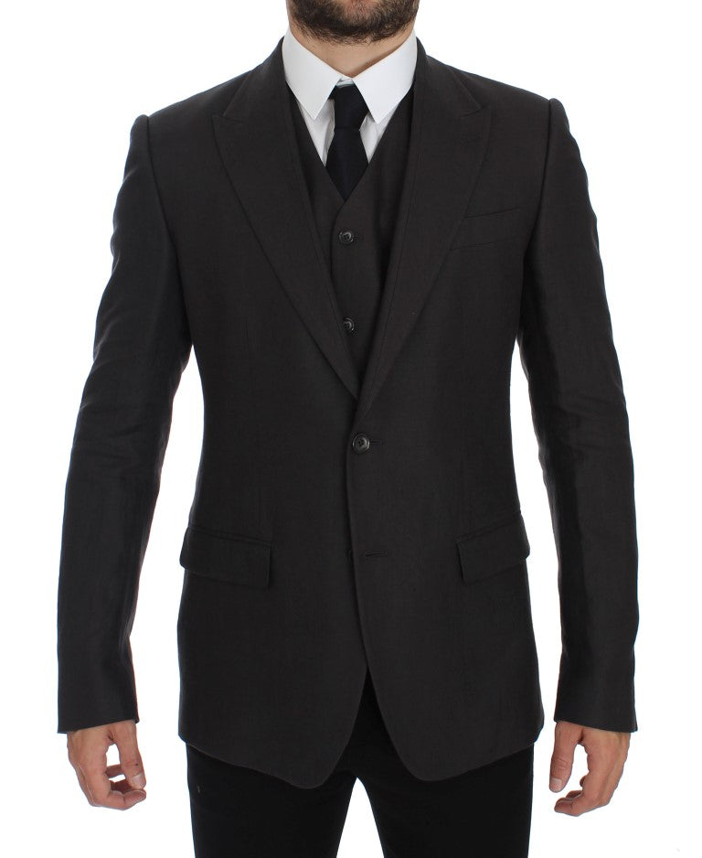 Dolce &amp; Gabbana – Graue Slim Fit-Blazerjacke aus Leinen