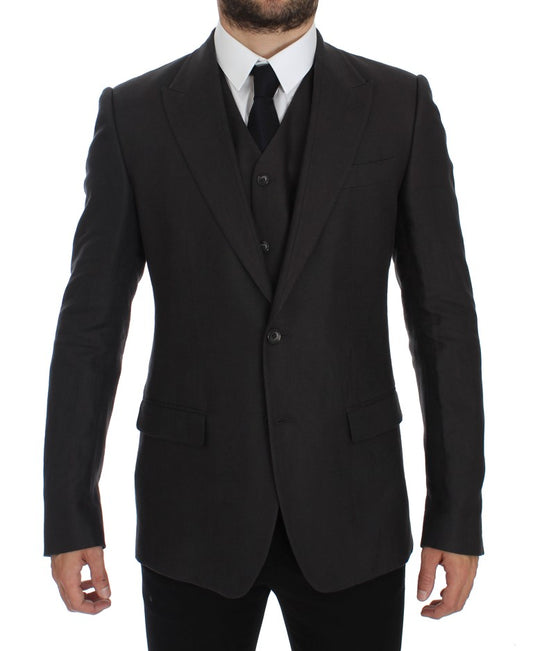 Dolce &amp; Gabbana – Graue Slim Fit-Blazerjacke aus Leinen