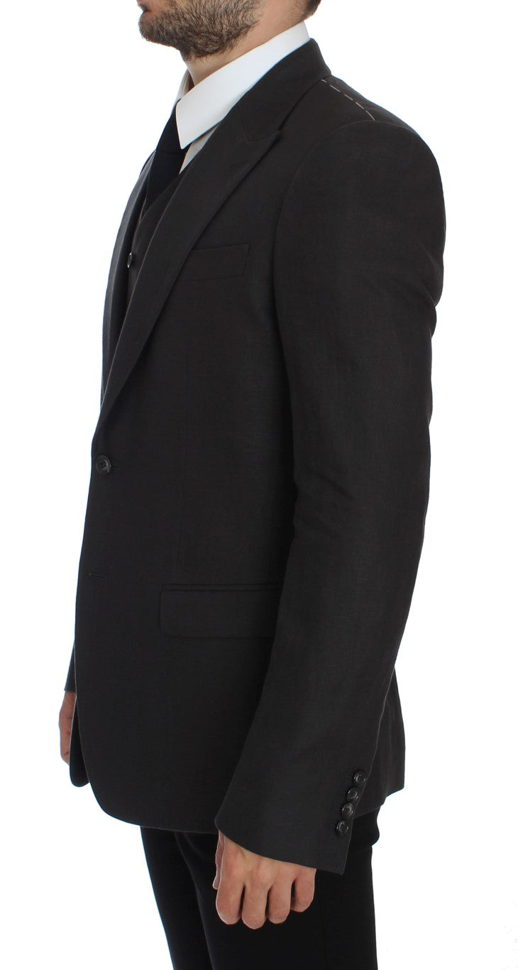 Dolce &amp; Gabbana – Graue Slim Fit-Blazerjacke aus Leinen
