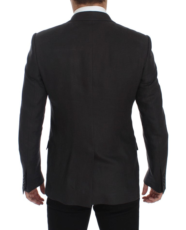 Dolce &amp; Gabbana – Graue Slim Fit-Blazerjacke aus Leinen