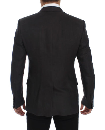 Dolce &amp; Gabbana – Graue Slim Fit-Blazerjacke aus Leinen