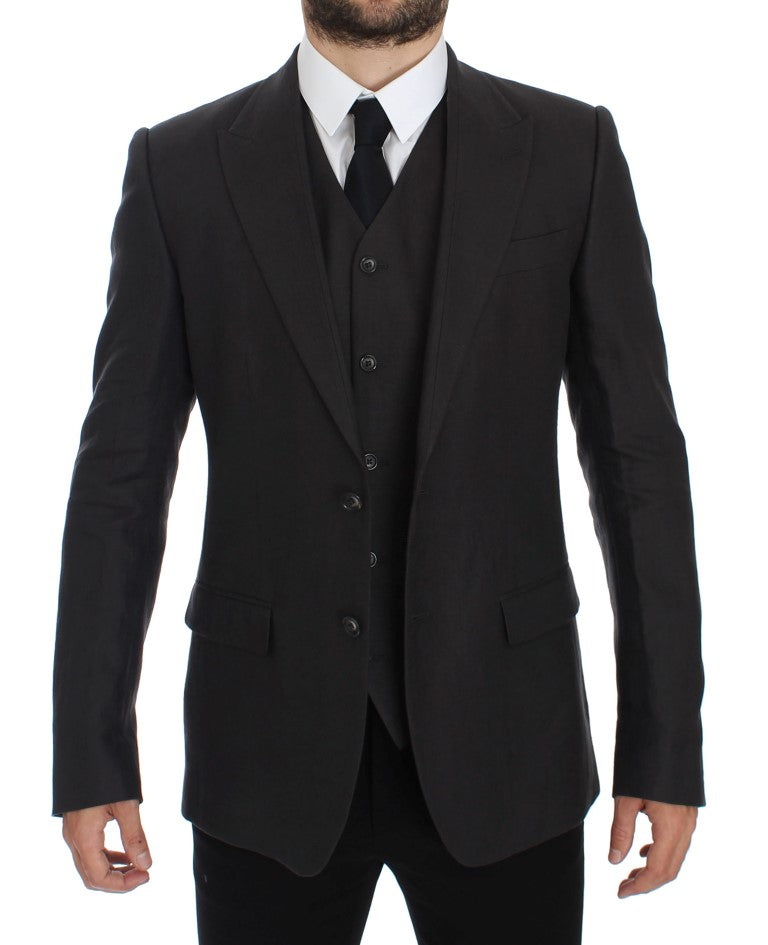 Dolce &amp; Gabbana – Graue Slim Fit-Blazerjacke aus Leinen