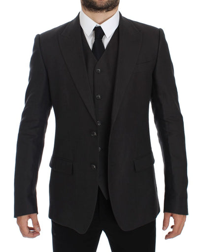 Dolce &amp; Gabbana – Graue Slim Fit-Blazerjacke aus Leinen