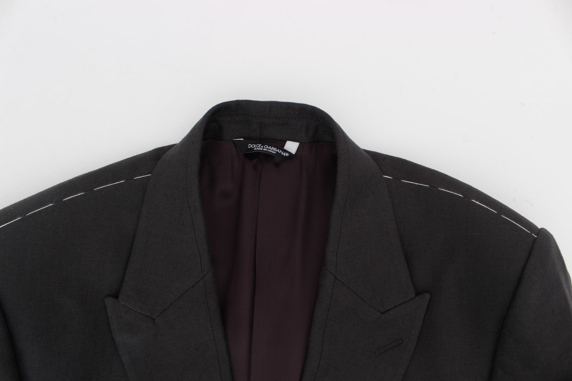 Dolce &amp; Gabbana – Graue Slim Fit-Blazerjacke aus Leinen