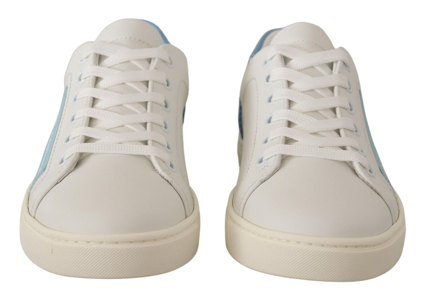Dolce &amp; Gabbana Weiß Blau Leder Low Top Sneakers Schuhe