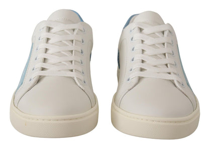 Dolce &amp; Gabbana Weiß Blau Leder Low Top Sneakers Schuhe