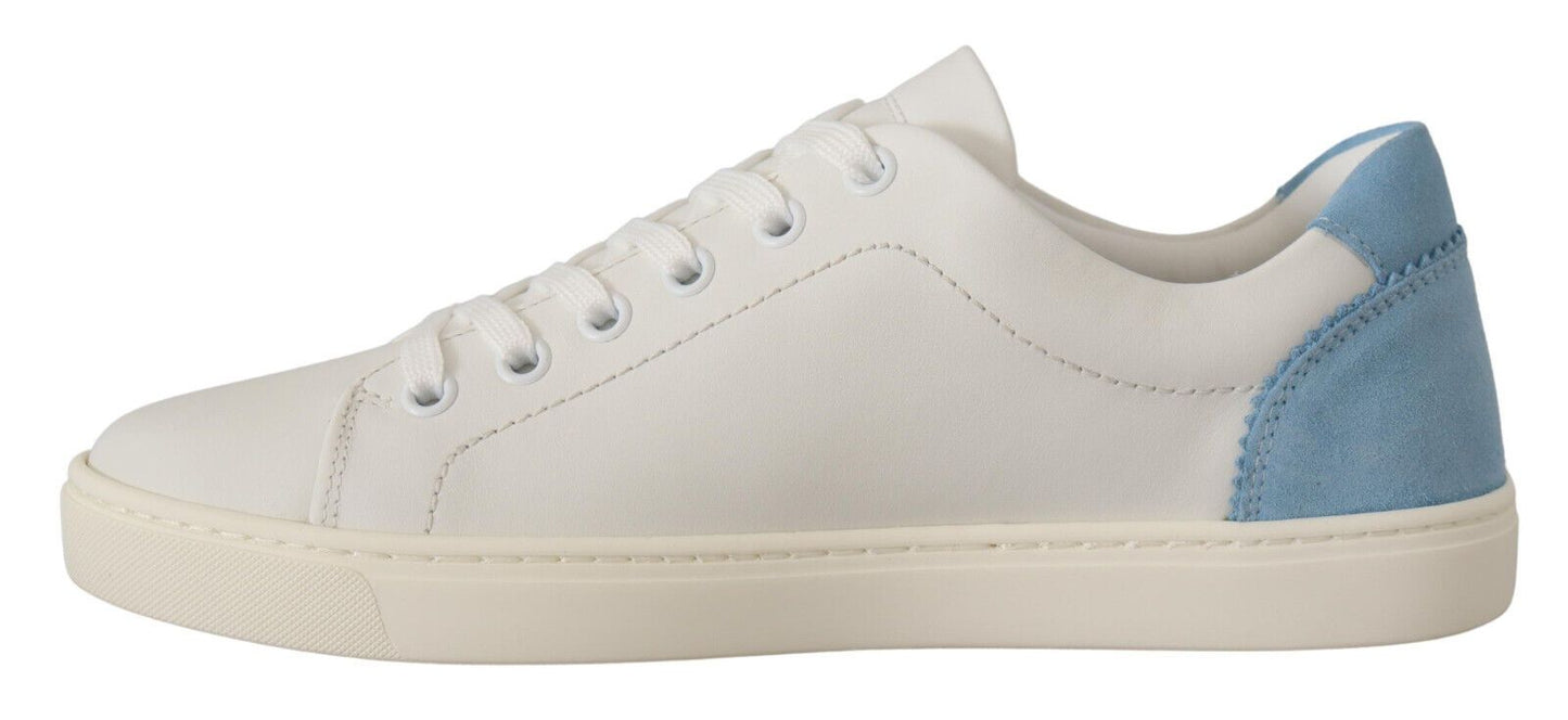 Dolce &amp; Gabbana Weiß Blau Leder Low Top Sneakers Schuhe