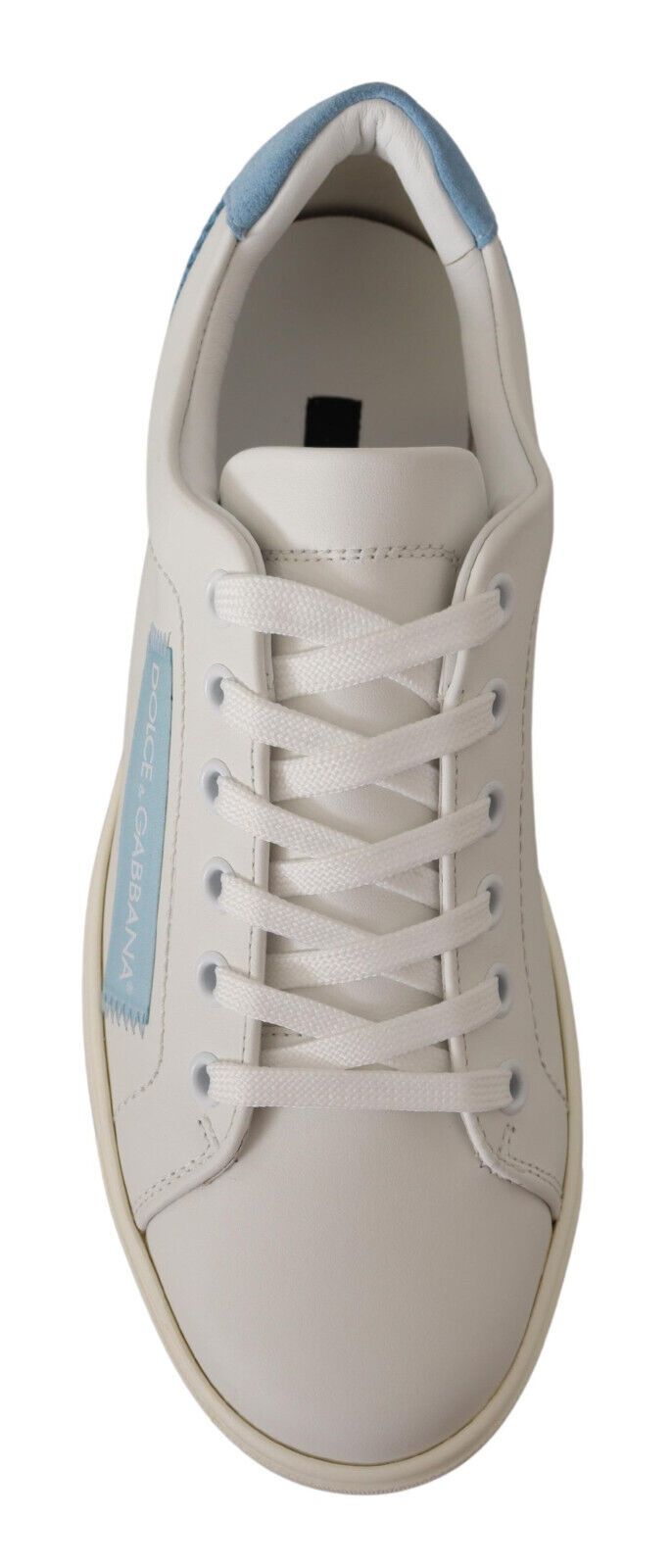 Dolce &amp; Gabbana Weiß Blau Leder Low Top Sneakers Schuhe