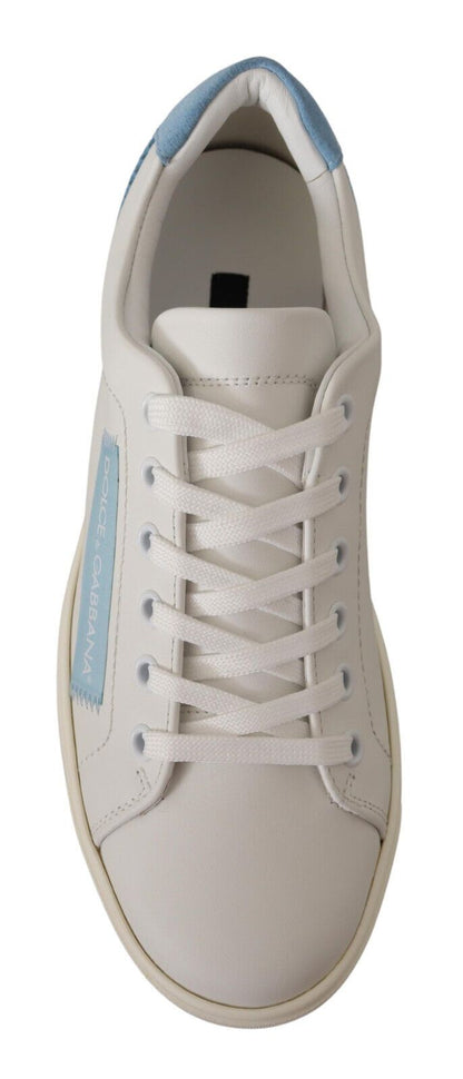 Dolce &amp; Gabbana Weiß Blau Leder Low Top Sneakers Schuhe