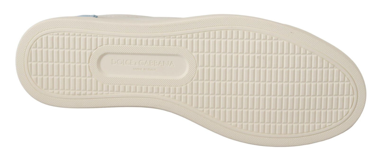 Dolce &amp; Gabbana Weiß Blau Leder Low Top Sneakers Schuhe