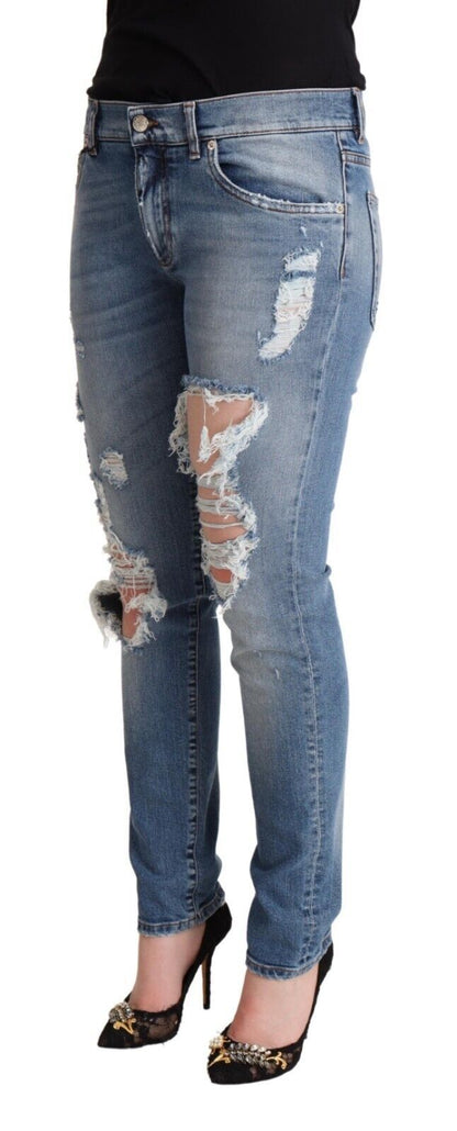 Dolce &amp; Gabbana – Blaue Skinny-Jeans aus Baumwolldenim im Used-Look