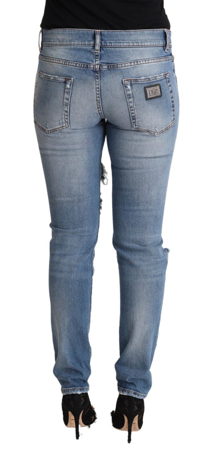Dolce &amp; Gabbana – Blaue Skinny-Jeans aus Baumwolldenim im Used-Look