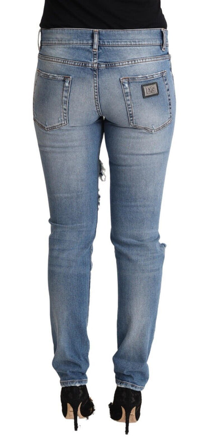 Dolce &amp; Gabbana – Blaue Skinny-Jeans aus Baumwolldenim im Used-Look