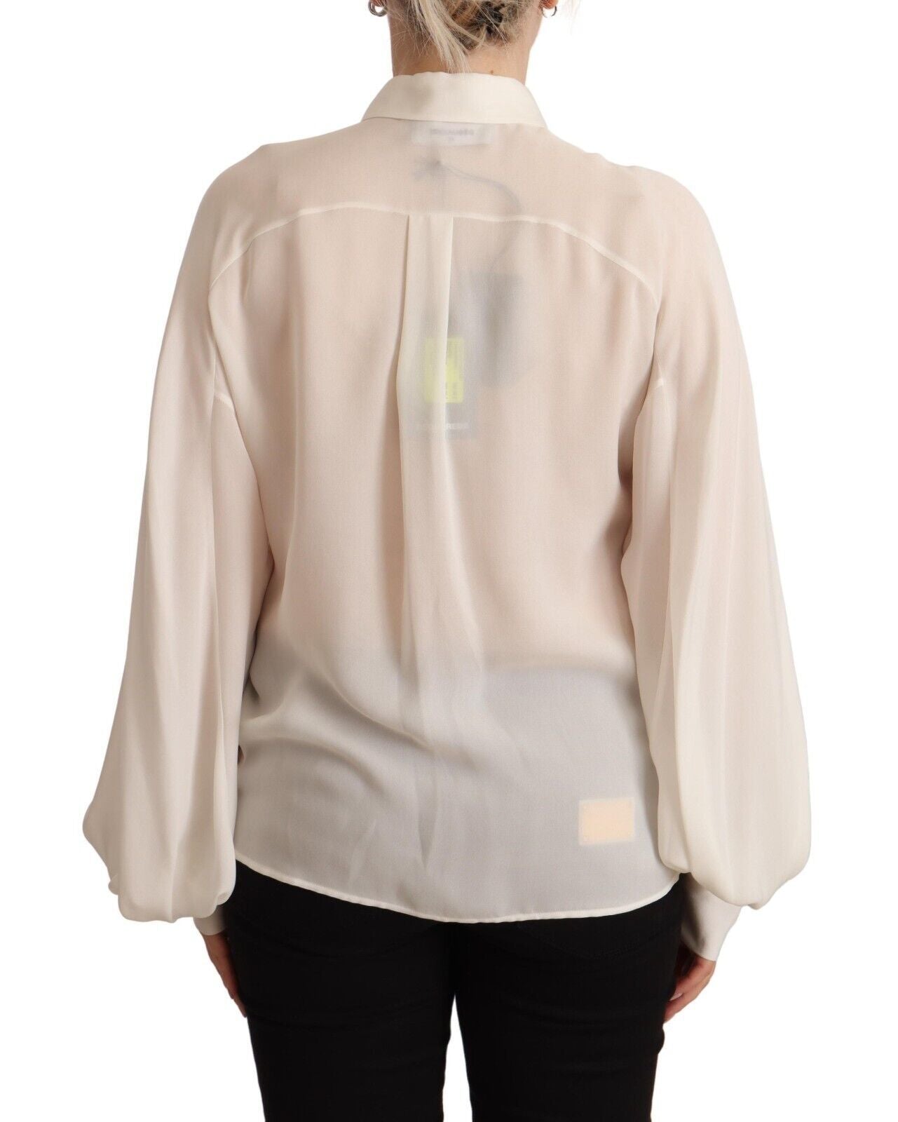 Dsquared² – Langärmliges Blusentop aus Seide mit Kragen in Off-White