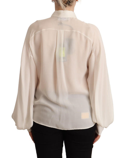 Dsquared² – Langärmliges Blusentop aus Seide mit Kragen in Off-White