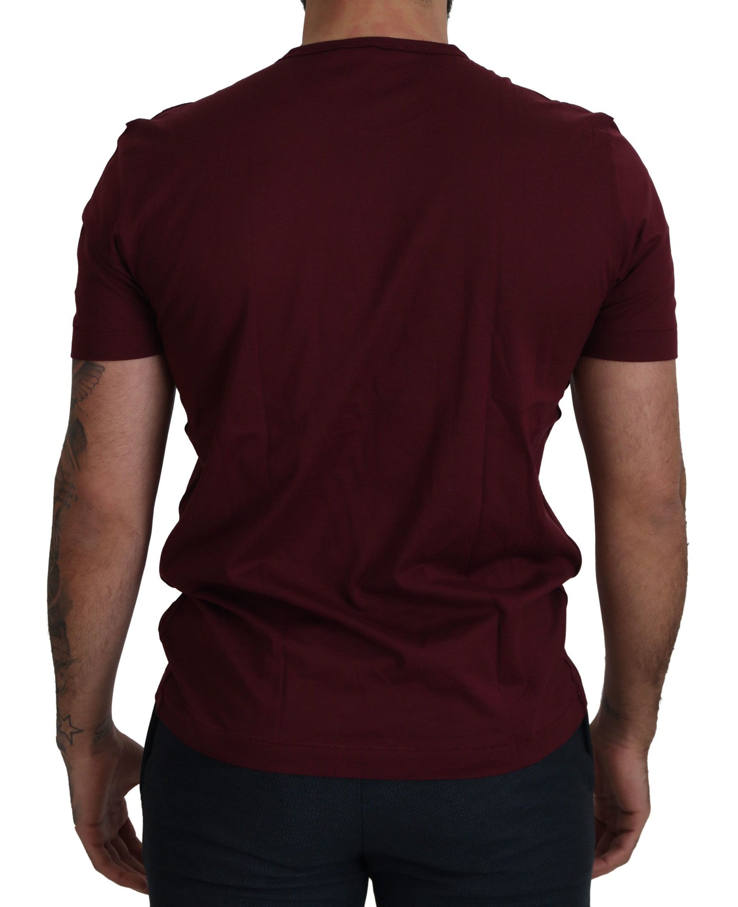 Dolce &amp; Gabbana Bordeaux Roses Baumwoll-T-Shirt mit Rundhalsausschnitt