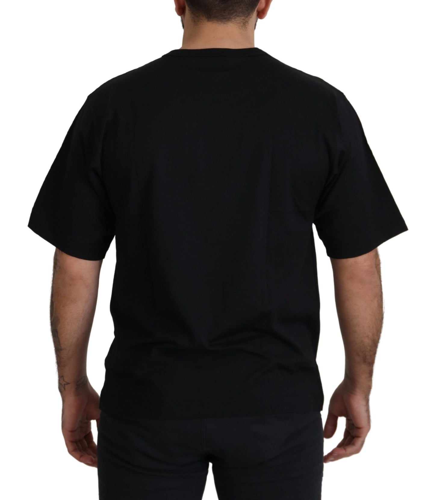 Dolce &amp; Gabbana – T-Shirt aus Baumwolle mit Rundhalsausschnitt und Sternkrone „DG“ in Schwarz und Gold