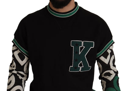 Dolce &amp; Gabbana Black Green Cotton KING Star Crewneck Pullover Sweater