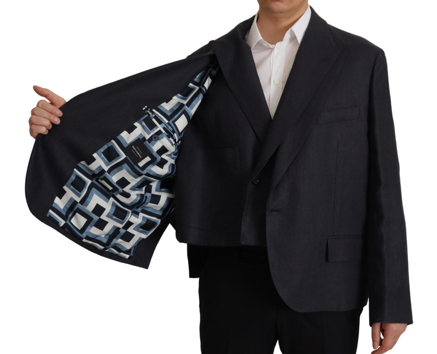 Dolce &amp; Gabbana Blaue formelle Herren-Blazerjacke aus Leinen
