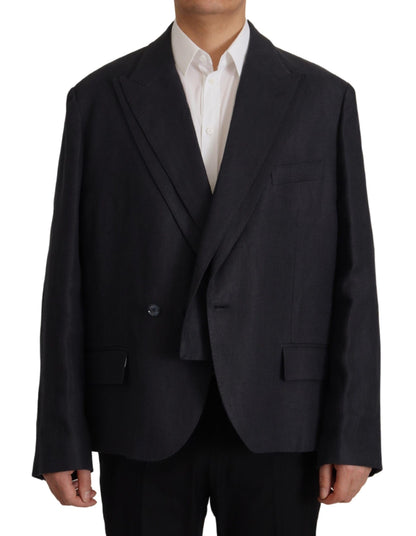 Dolce &amp; Gabbana Blaue formelle Herren-Blazerjacke aus Leinen
