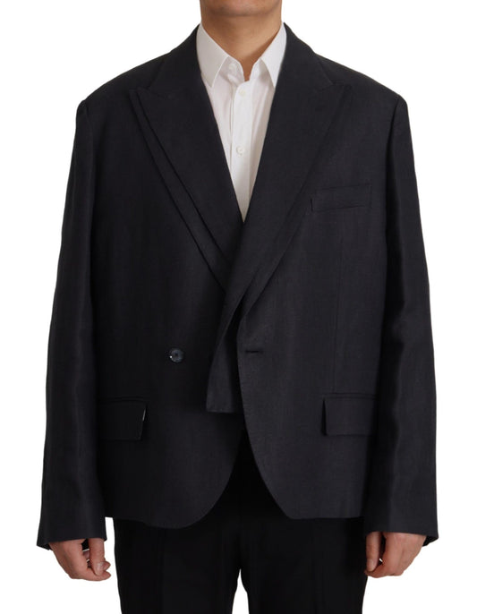 Dolce &amp; Gabbana Blaue formelle Herren-Blazerjacke aus Leinen