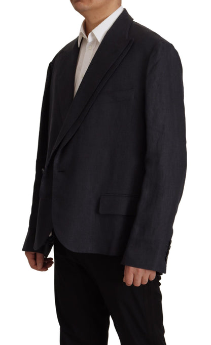 Dolce &amp; Gabbana Blaue formelle Herren-Blazerjacke aus Leinen