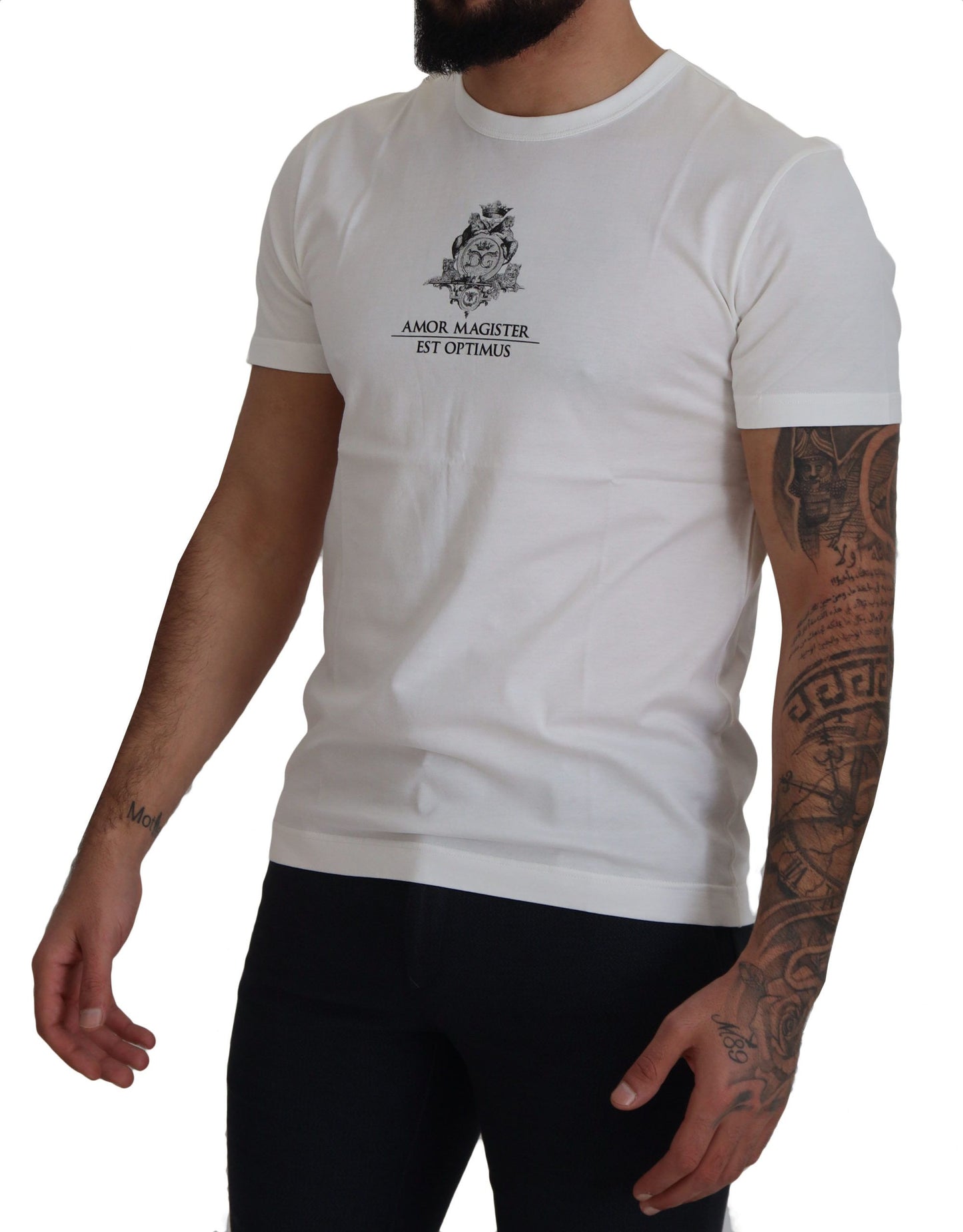 Dolce &amp; Gabbana Weißes Logo-Baumwoll-T-Shirt „Amor Magister“