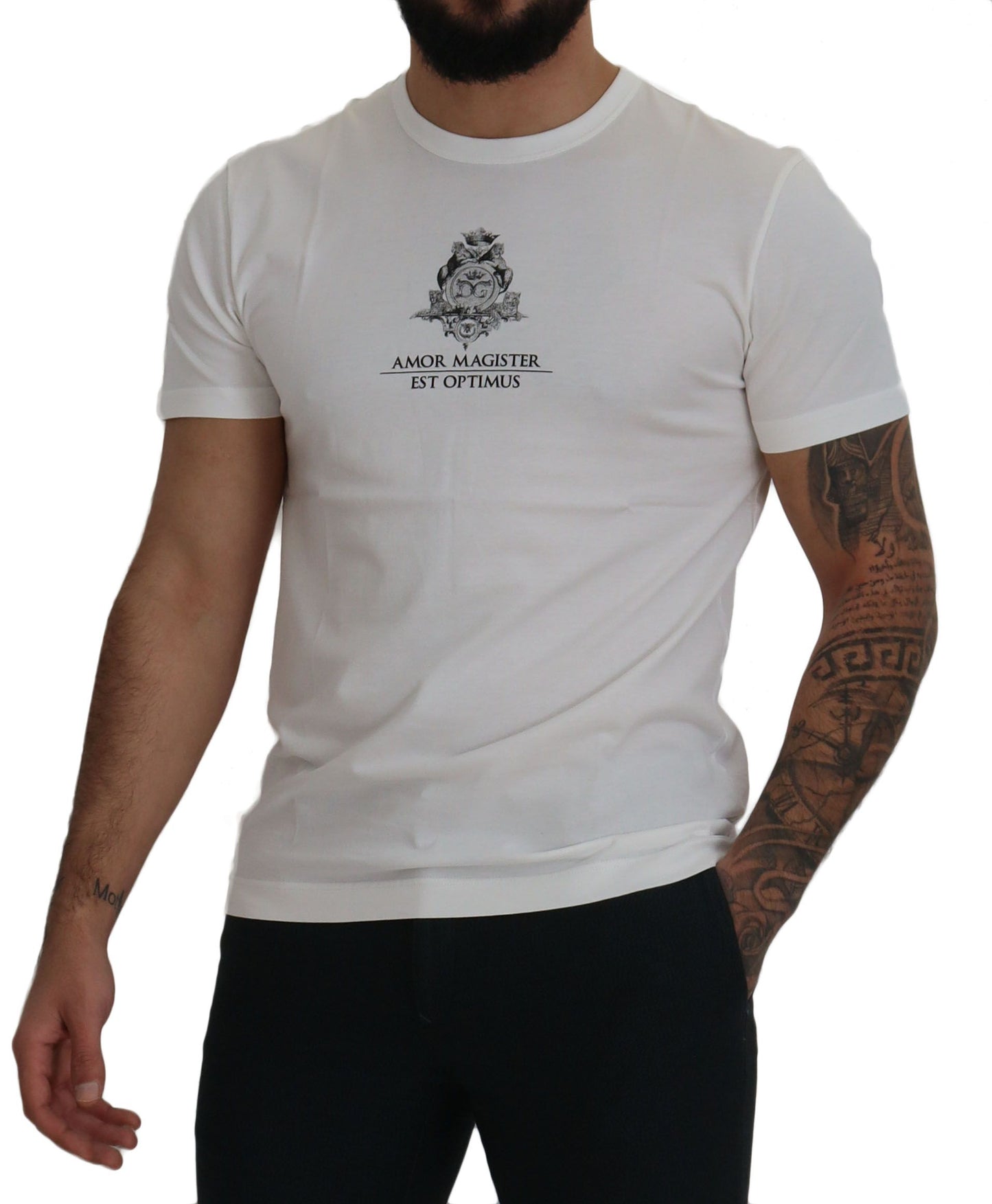 Dolce &amp; Gabbana Weißes Logo-Baumwoll-T-Shirt „Amor Magister“