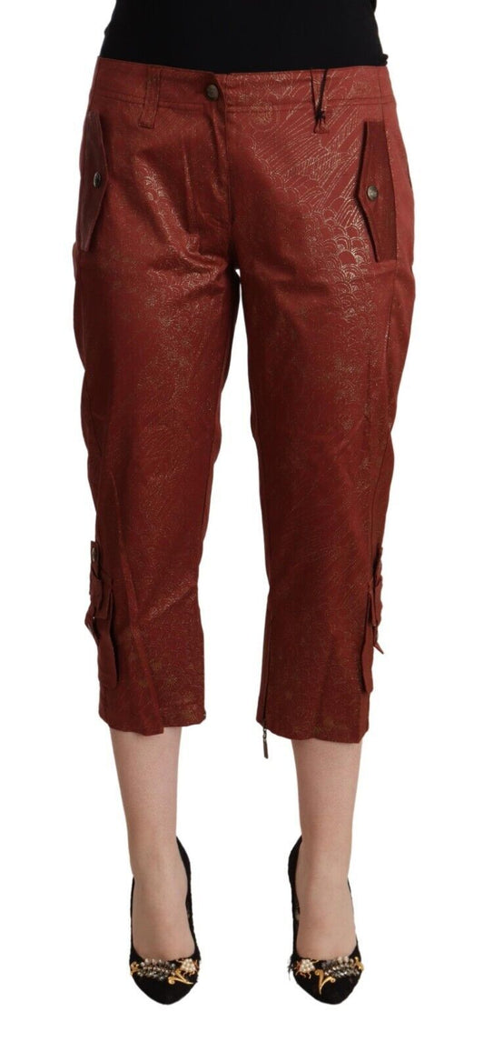 Just Cavalli – Kurze Caprihose aus Baumwolle mit mittlerer Taille und Lurex in Braun