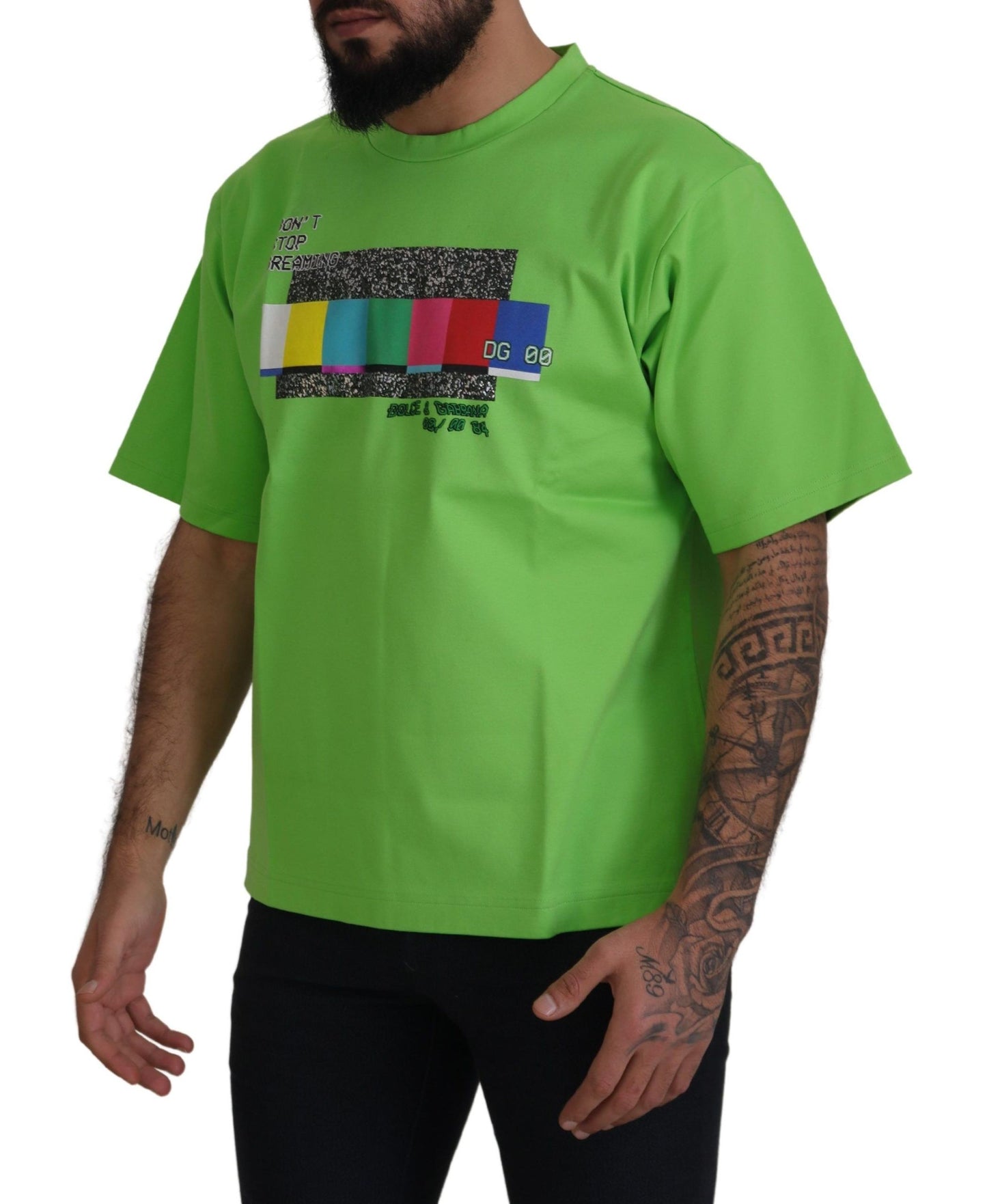 Dolce &amp; Gabbana Grünes Baumwoll-T-Shirt DG CHANNEL